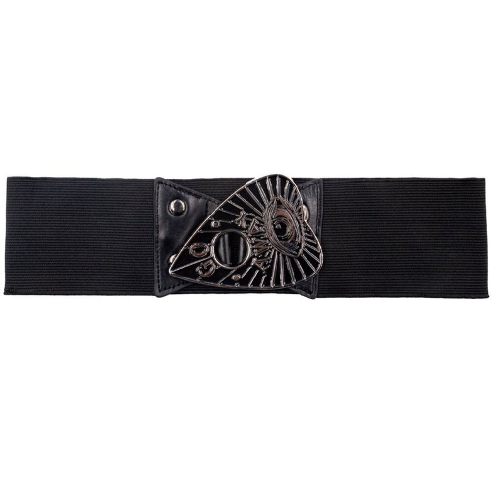 Silver Ouija Planchette Buckle on Black Elastic Waist Belt 3 Sizes NWT